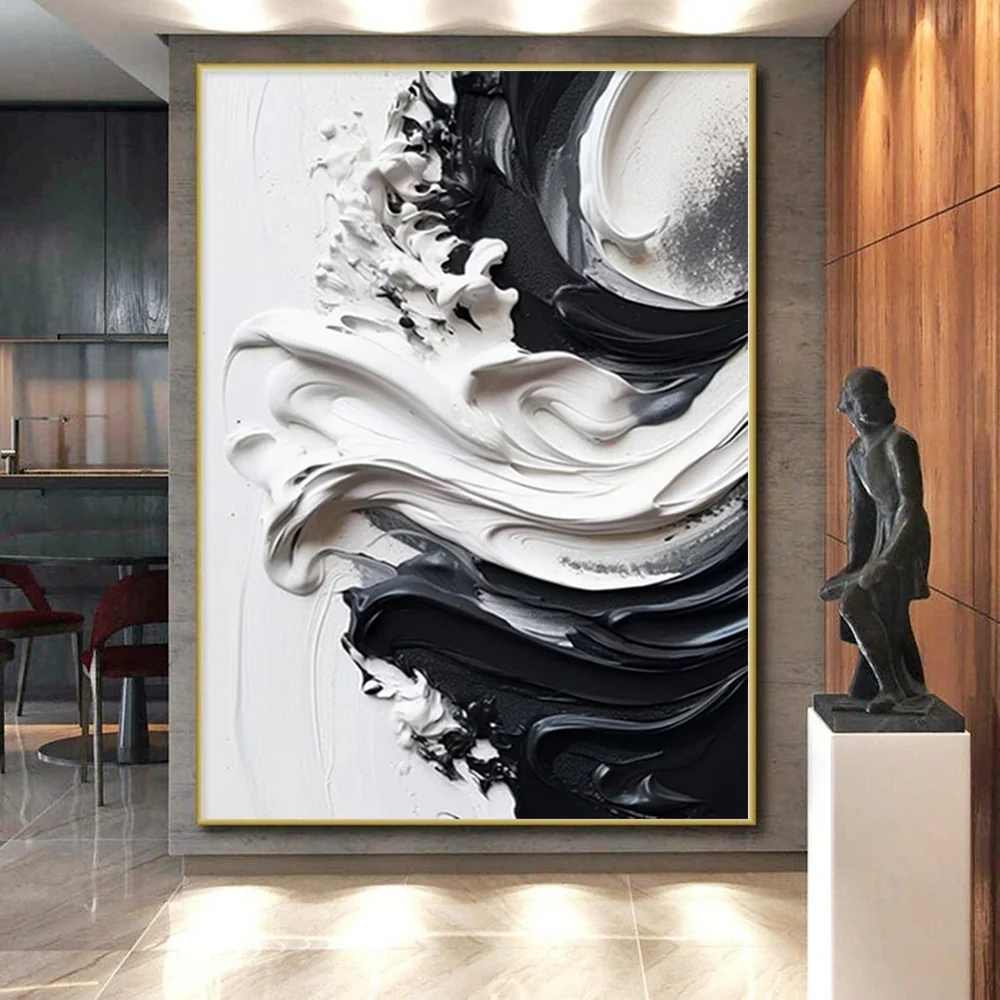 Format Handmade Original Acrylic Minimal Black Canvas Wall Art RISV6